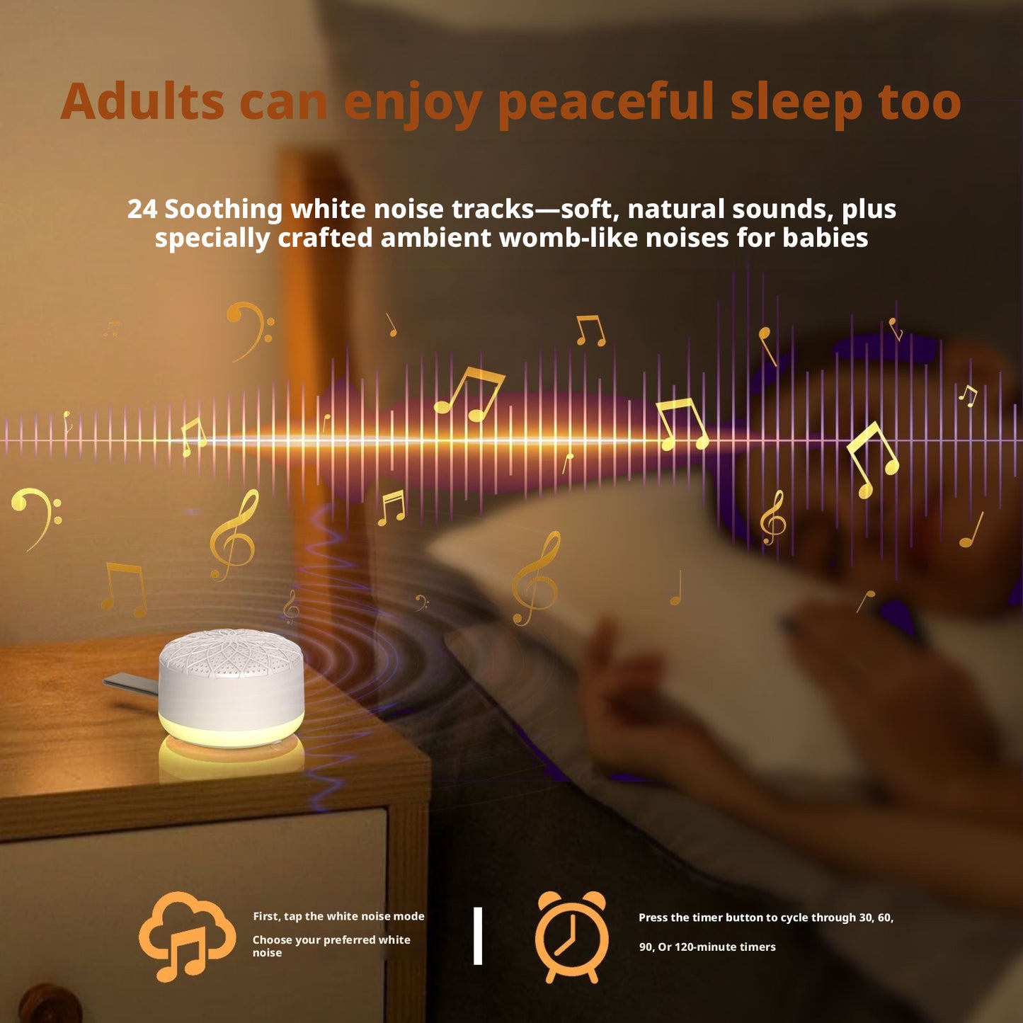 Baby White Noise Machine, 24 Soothing Sounds Portable Sleep Soother for Kids, Rechargeable Nursery Sound Machine with Lullabies, Travel Sleep Aid for Newborns