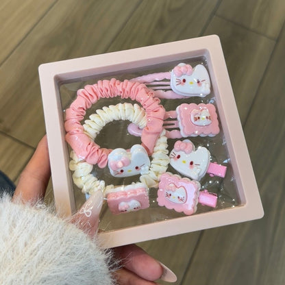 Cartoon ktiiy square cat hair clip hair rope cute girl gift box girlfriend best friend birthday gift for girls