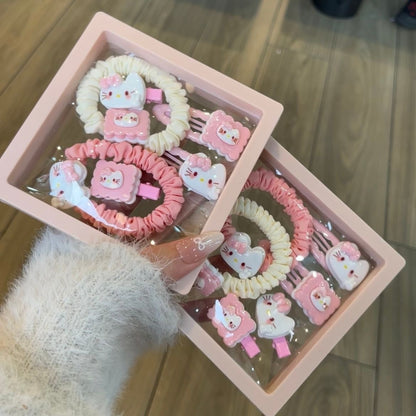 Cartoon ktiiy square cat hair clip hair rope cute girl gift box girlfriend best friend birthday gift for girls