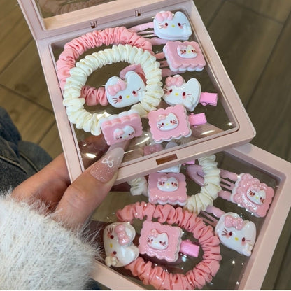 Cartoon ktiiy square cat hair clip hair rope cute girl gift box girlfriend best friend birthday gift for girls