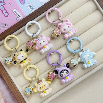 New Sanrio Bell Keychain Cartoon Student Schoolbag Cute Pendant Girl Accessories Best Friend Gift