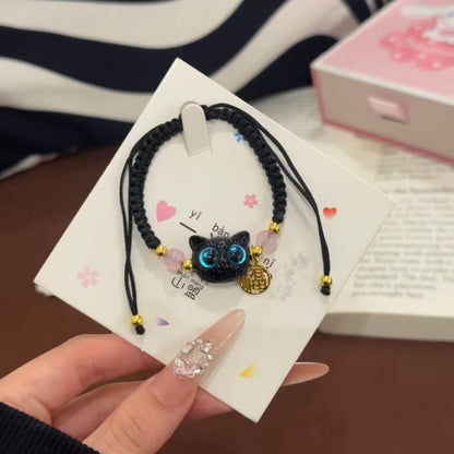 Cute kitten couple bracelet, a pair of men's and women's imitation crystal braided rope, niche design, gift for girlfriend, hand ornament