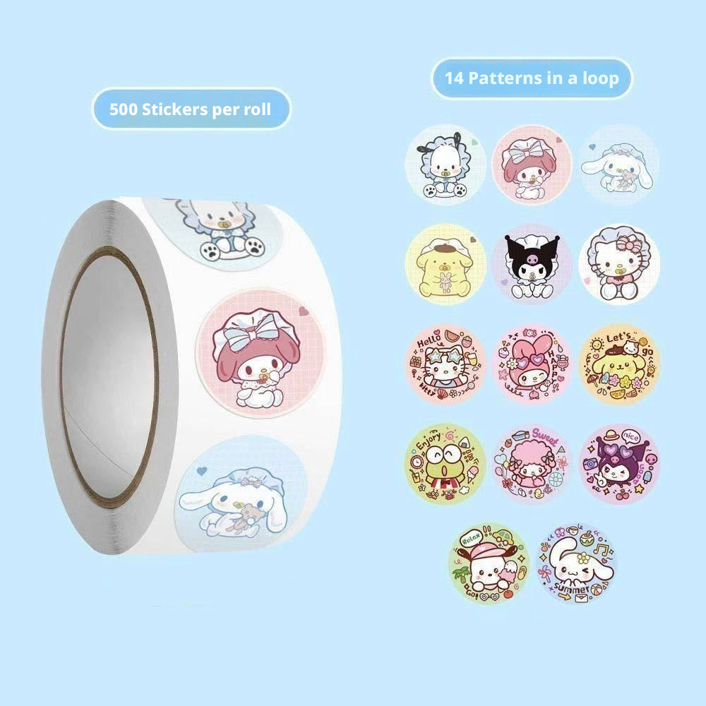 500pcs Bestseller Cute Sanrio Roll Stickers, Kids Reward Stickers, Cartoon Accessories for Journal Decoration & DIY Crafts