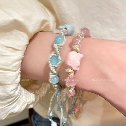 Cute ceramic kitten braided bracelet girls' fashion simple versatile new high-quality student party hand jewelry
