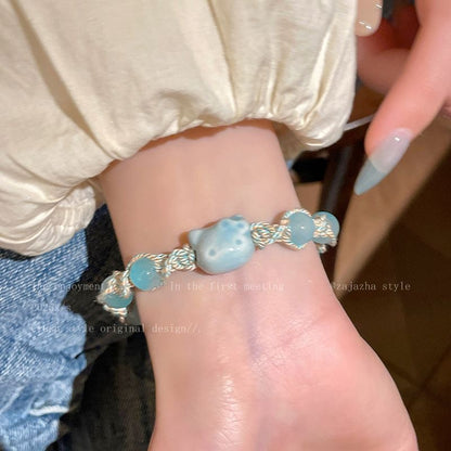 Cute ceramic kitten braided bracelet girls' fashion simple versatile new high-quality student party hand jewelry