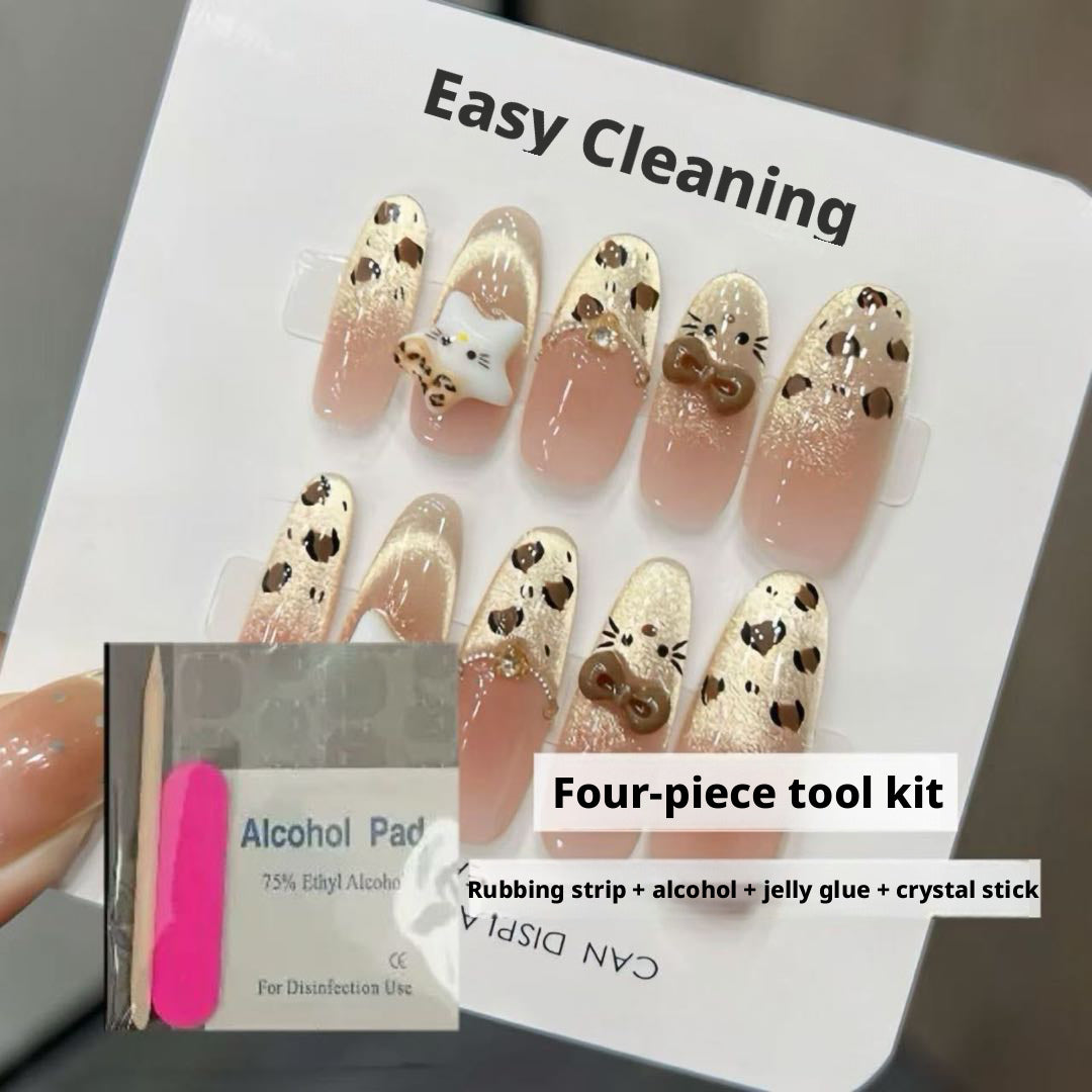 Melard Leopard Kitty Gentle French Bow Polk Dot Long White Temperament Cat's Eye Wearing Nail Art