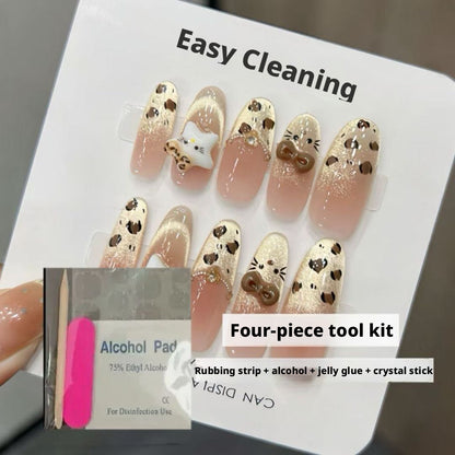 Melard Leopard Kitty Gentle French Bow Polk Dot Long White Temperament Cat's Eye Wearing Nail Art