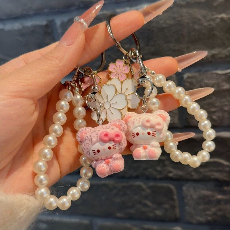 Cute Stereo 3D Leopard Print Bow Kitty Keychain, Kawaii Cat Bag Hanging Charm Pendant, Sweet Girly Decor Ornament Gift for Girls, Friends & BFF Bestie