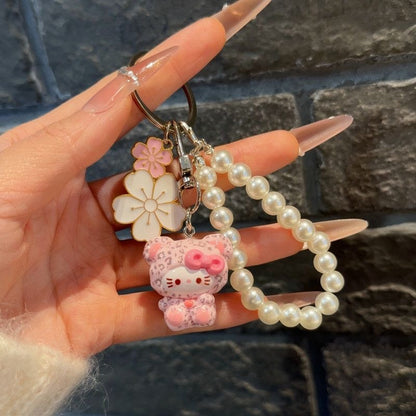 Cute Stereo 3D Leopard Print Bow Kitty Keychain, Kawaii Cat Bag Hanging Charm Pendant, Sweet Girly Decor Ornament Gift for Girls, Friends & BFF Bestie