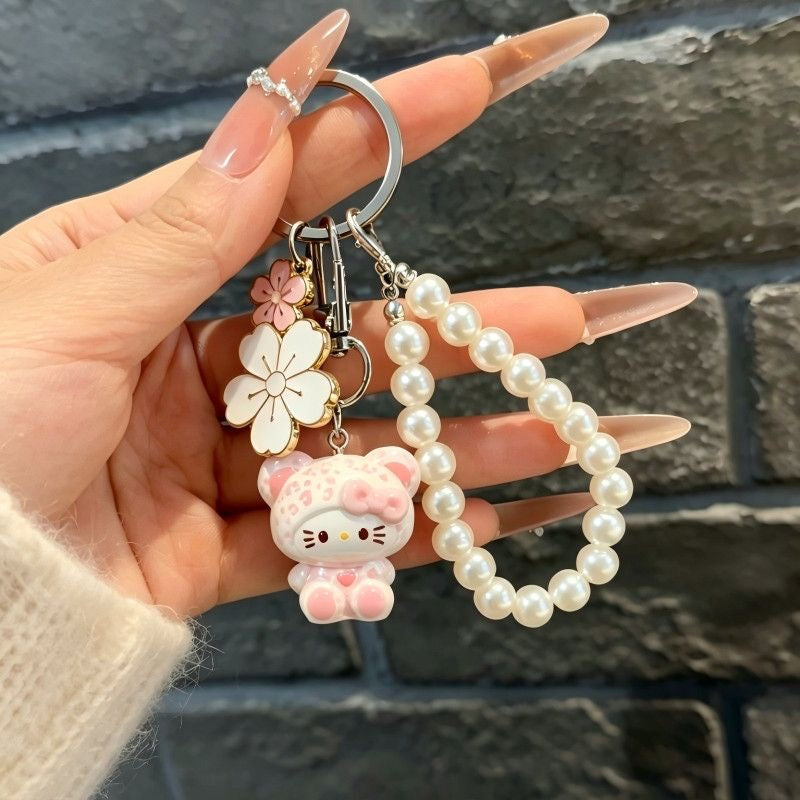 Cute Stereo 3D Leopard Print Bow Kitty Keychain, Kawaii Cat Bag Hanging Charm Pendant, Sweet Girly Decor Ornament Gift for Girls, Friends & BFF Bestie