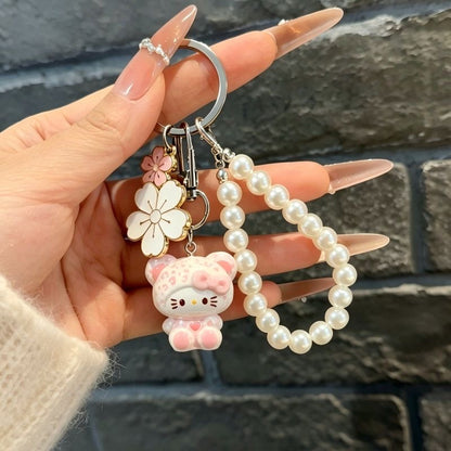 Cute Stereo 3D Leopard Print Bow Kitty Keychain, Kawaii Cat Bag Hanging Charm Pendant, Sweet Girly Decor Ornament Gift for Girls, Friends & BFF Bestie