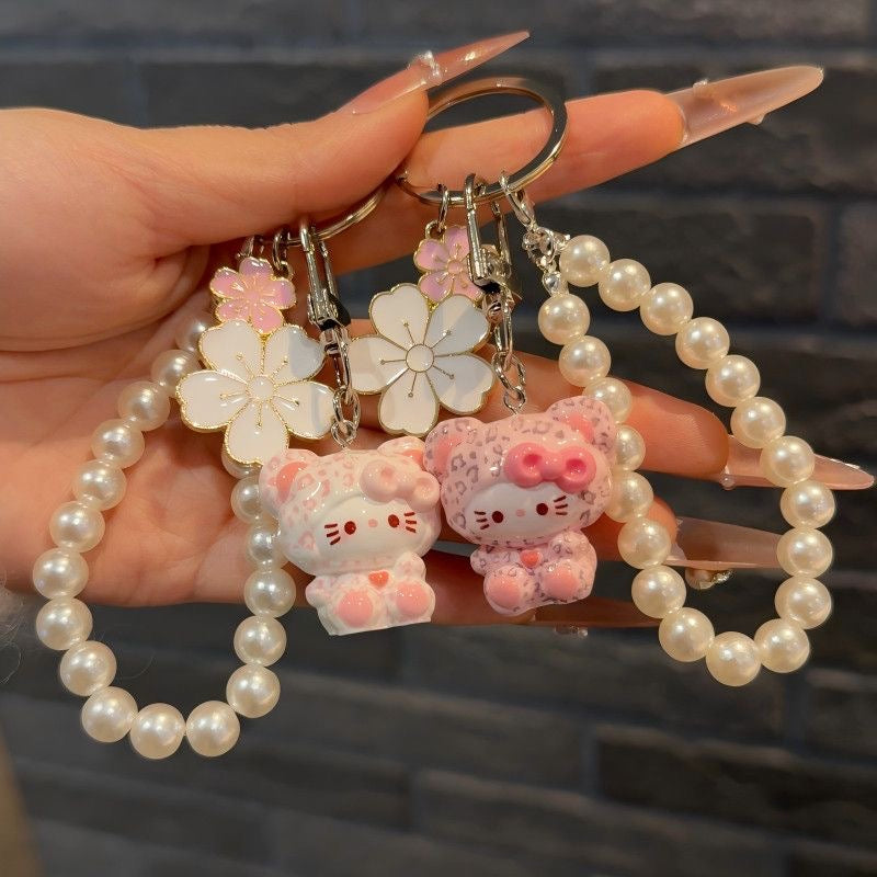 Cute Stereo 3D Leopard Print Bow Kitty Keychain, Kawaii Cat Bag Hanging Charm Pendant, Sweet Girly Decor Ornament Gift for Girls, Friends & BFF Bestie