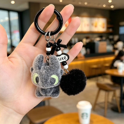 Cute Pom Pom Bow Couple Phone Lanyard, Toothless Light Fury Pendant, Creative Small Gift for Fans of How To Train Your Dragon