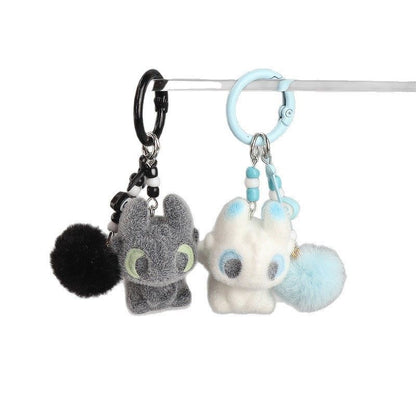 Cute Pom Pom Bow Couple Phone Lanyard, Toothless Light Fury Pendant, Creative Small Gift for Fans of How To Train Your Dragon