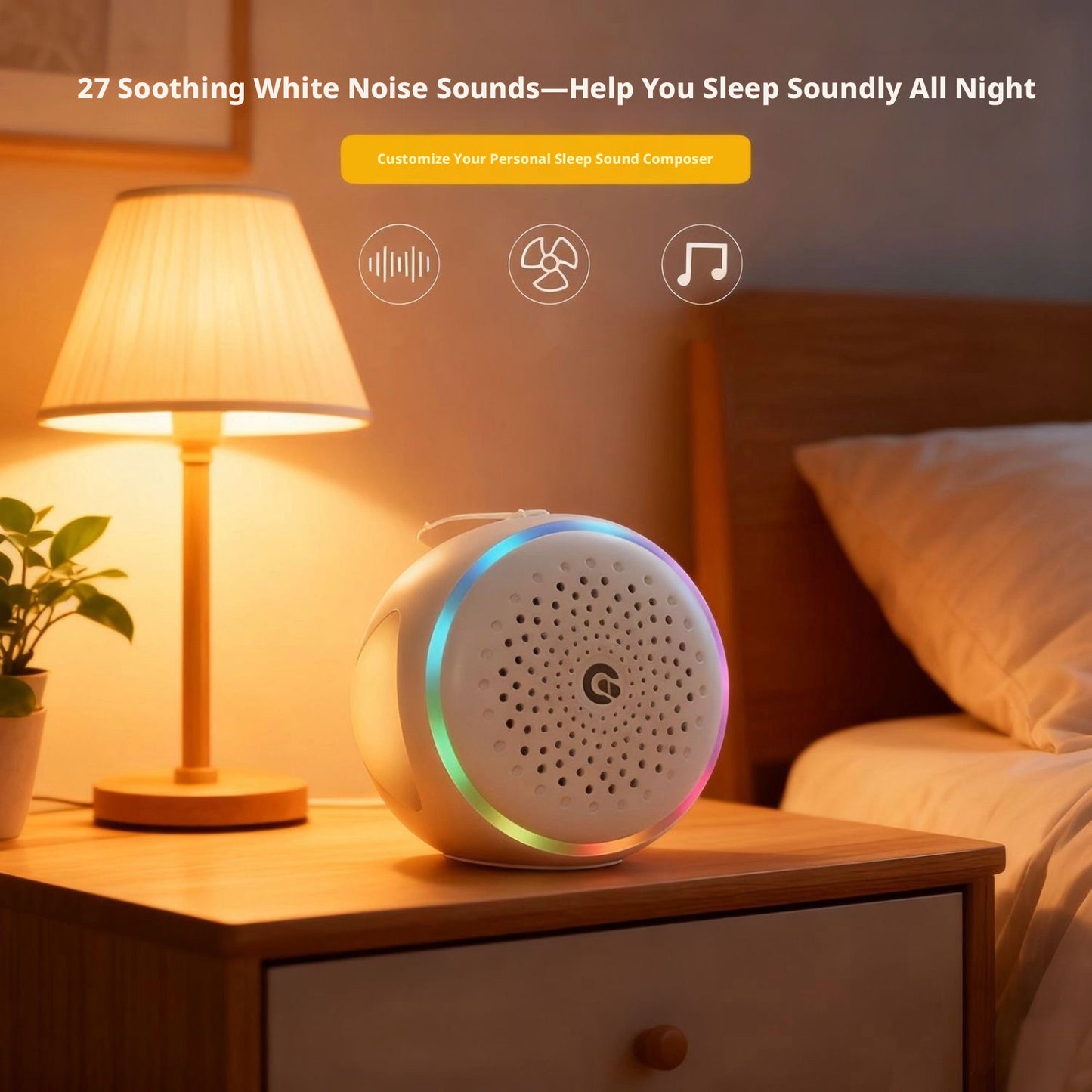 Portable White Noise Sleep Machine, Natural Rain & Wind Sounds Sleep Aid Device, Gentle Night Light, Soothing Lullaby Sound Machine for Insomnia Relief & Baby Calming