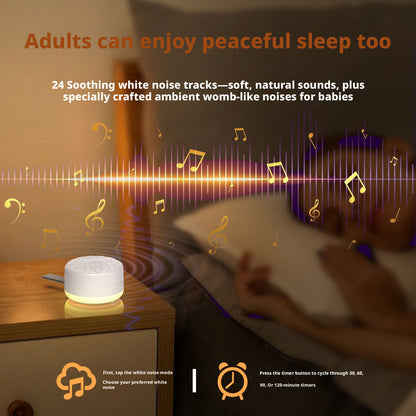 Baby White Noise Machine, 24 Soothing Sounds Portable Sleep Soother for Kids, Rechargeable Nursery Sound Machine with Lullabies, Travel Sleep Aid for Newborns