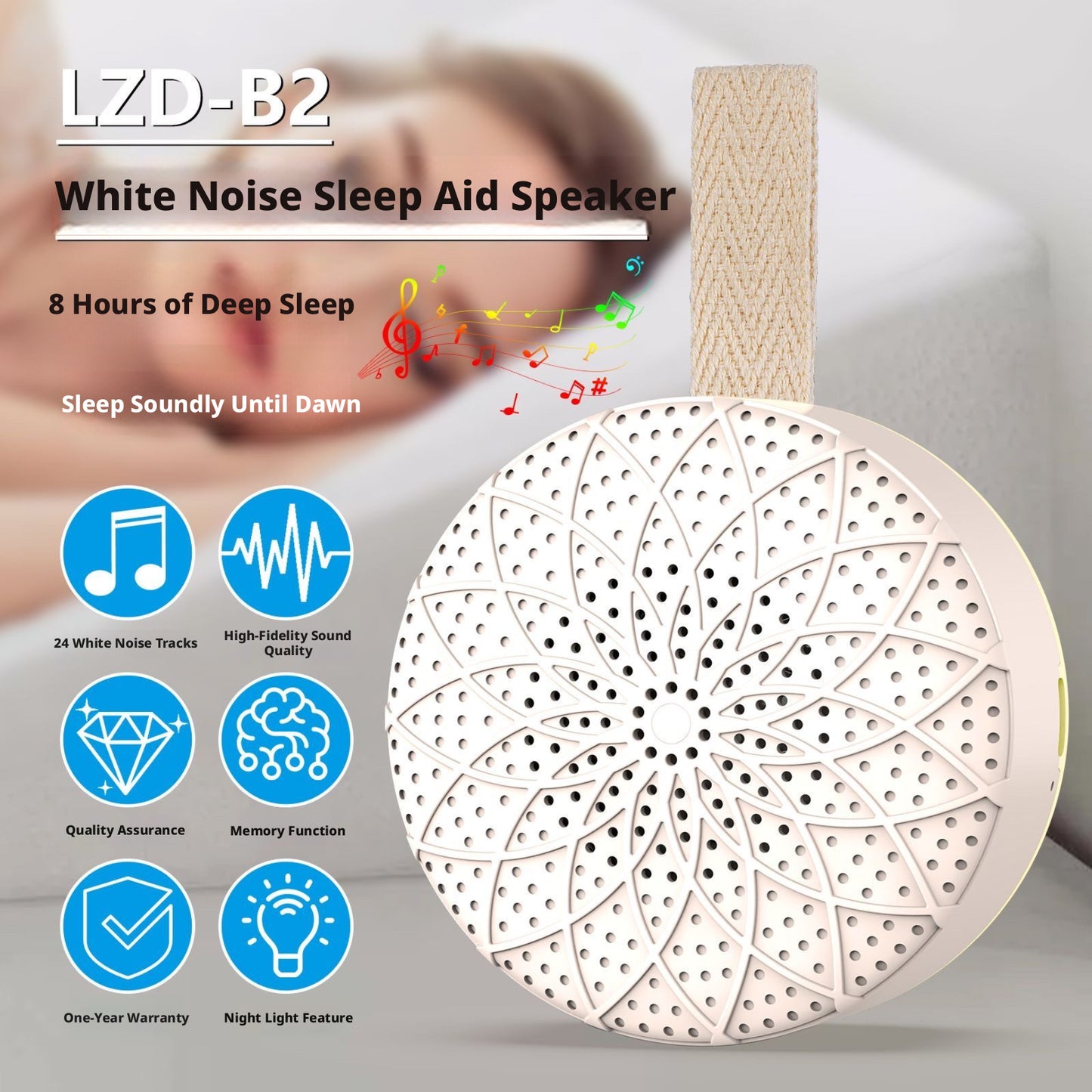 Baby White Noise Machine, 24 Soothing Sounds Portable Sleep Soother for Kids, Rechargeable Nursery Sound Machine with Lullabies, Travel Sleep Aid for Newborns