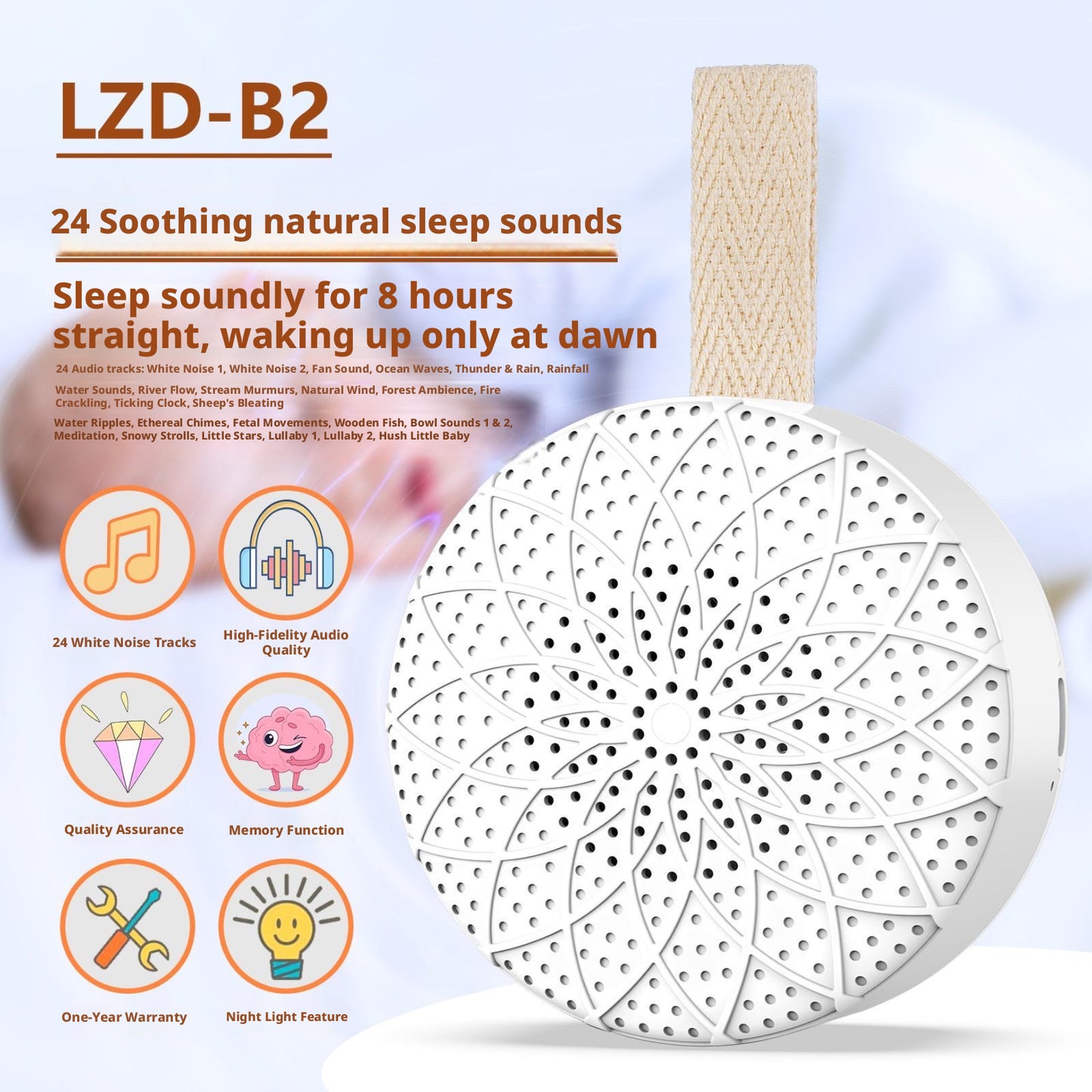 Baby White Noise Machine, 24 Soothing Sounds Portable Sleep Soother for Kids, Rechargeable Nursery Sound Machine with Lullabies, Travel Sleep Aid for Newborns