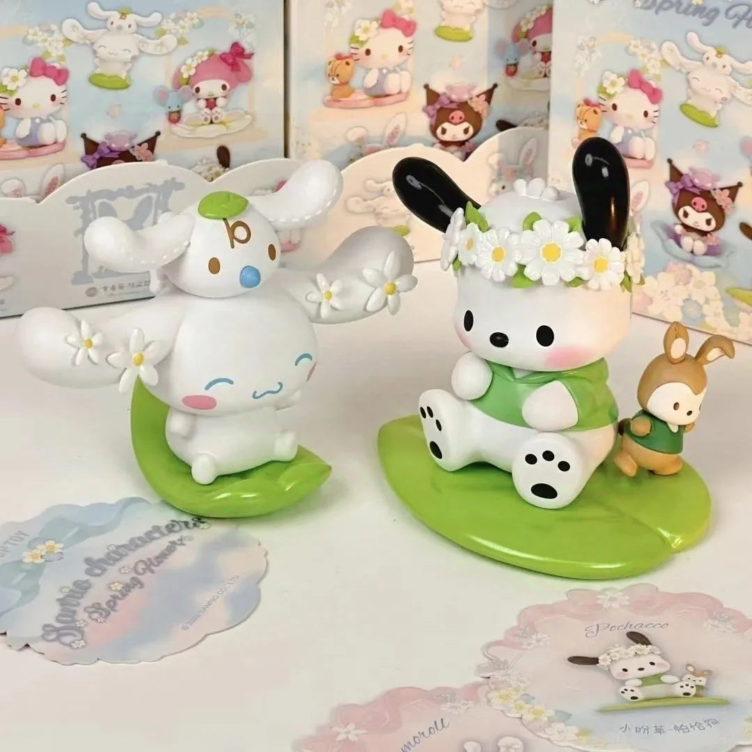 Sanrio Family Floral Series Blind Box Hello Kitty Figurine, Cute Ornaments, Dolls, Little Gifts for Girls